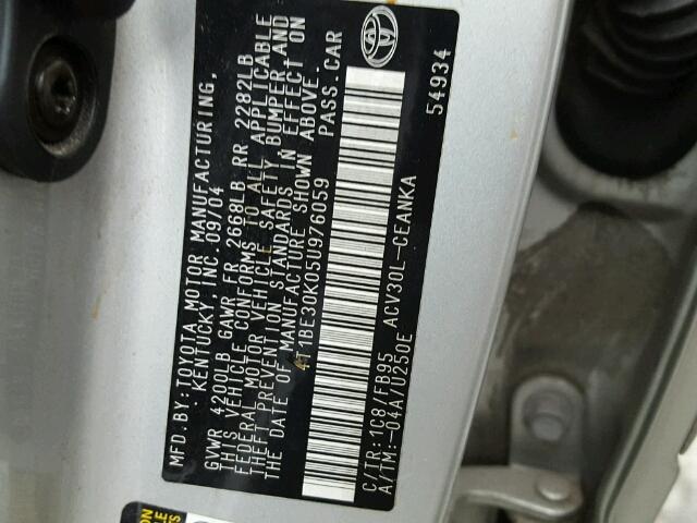 4T1BE30K05U976059 - 2005 TOYOTA CAMRY LE SILVER photo 10