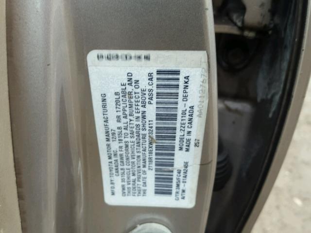 2T1BR18EXWC032411 - 1998 TOYOTA COROLLA VE TAN photo 10