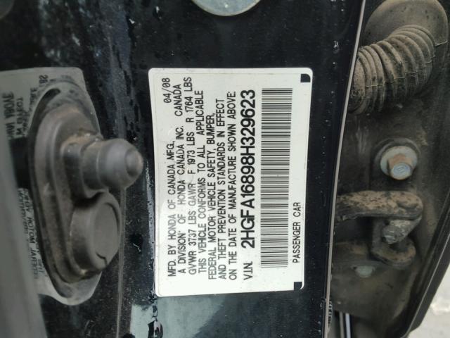 2HGFA16898H329623 - 2008 HONDA CIVIC EX BLACK photo 10