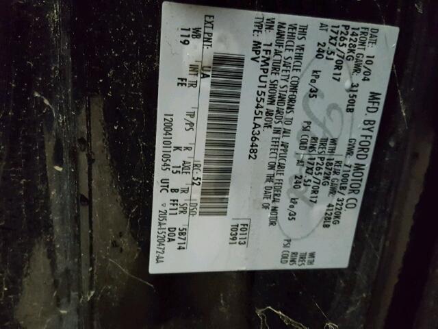 1FMPU15545LA36482 - 2005 FORD EXPEDITION BLACK photo 10