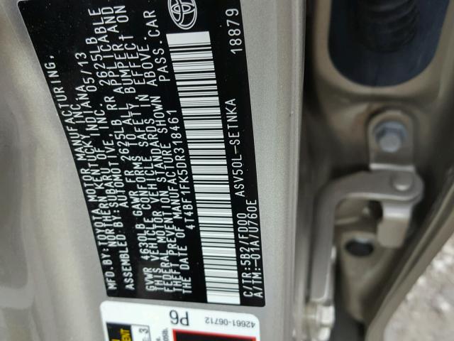 4T4BF1FK5DR318461 - 2013 TOYOTA CAMRY L BEIGE photo 10