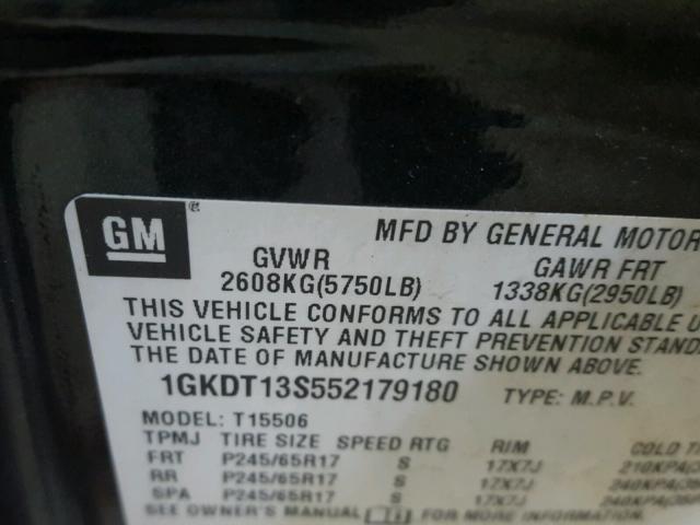 1GKDT13S552179180 - 2005 GMC ENVOY BLACK photo 10