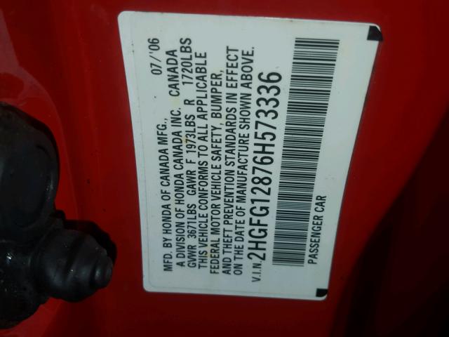 2HGFG12876H573336 - 2006 HONDA CIVIC EX RED photo 10