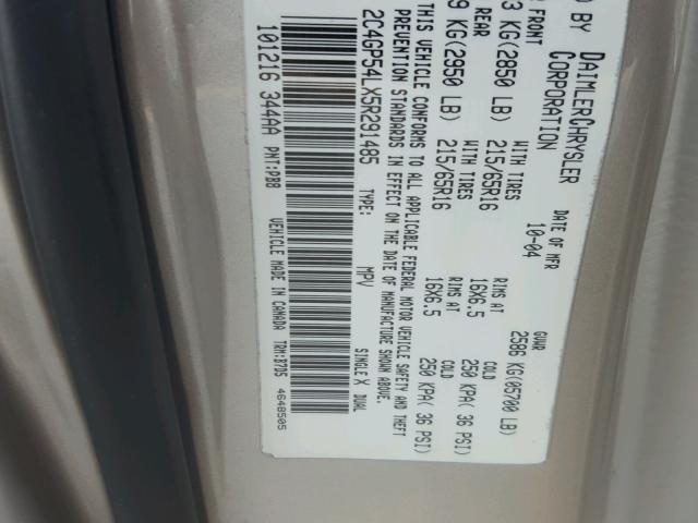 2C4GP54L45R422393 - 2005 CHRYSLER TOWN & COU Qızıl foto 10