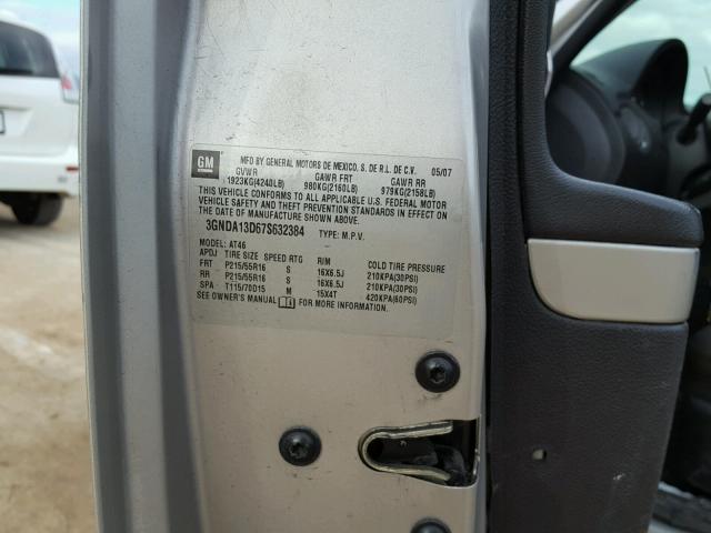 3GNDA13D67S632384 - 2007 CHEVROLET HHR LS SILVER photo 10