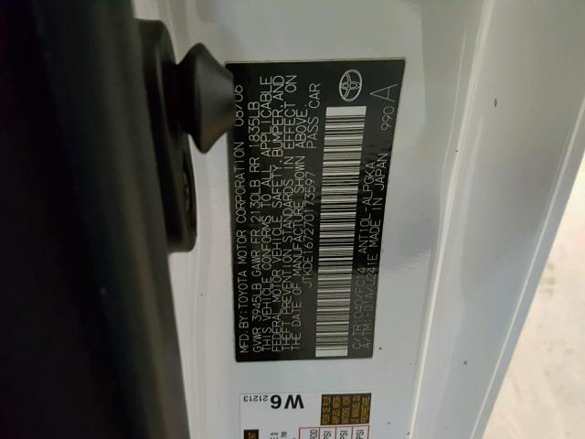 JTKDE167270173597 - 2007 TOYOTA SCION TC 白色 照片 10