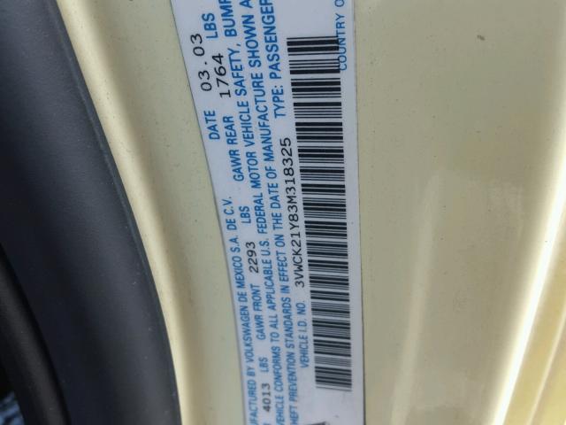 3VWCK21Y83M318325 - 2003 VOLKSWAGEN NEW BEETLE Sarı foto 10