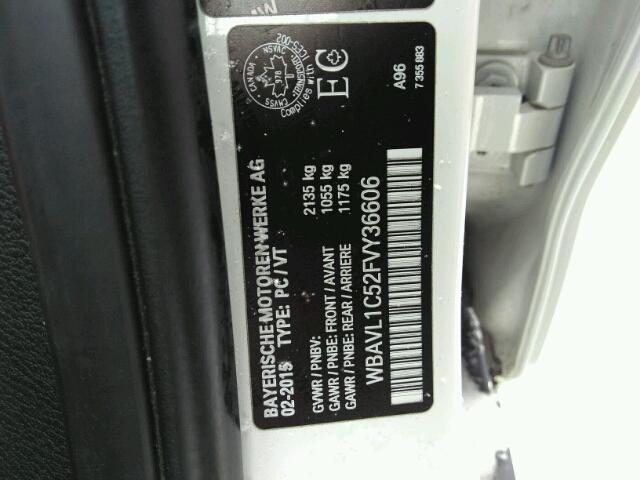 WBAVL1C52FVY36606 - 2015 BMW X1 XDRIVE2 WHITE photo 10