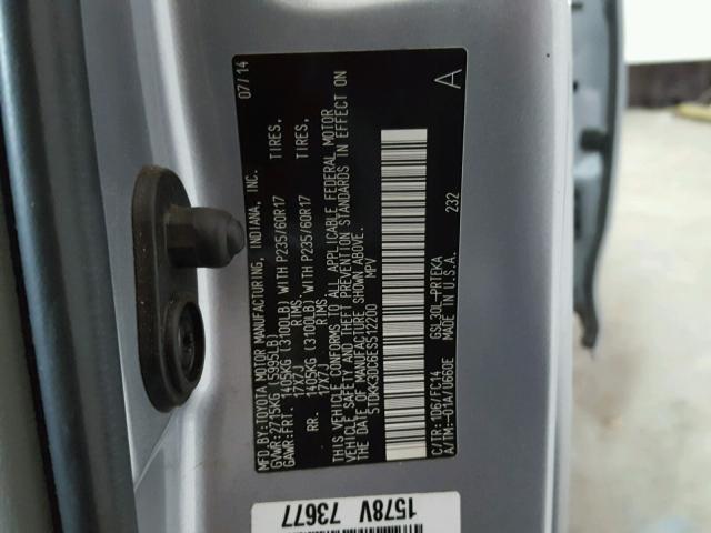 5TDKK3DC6ES512200 - 2014 TOYOTA SIENNA LE SILVER photo 10