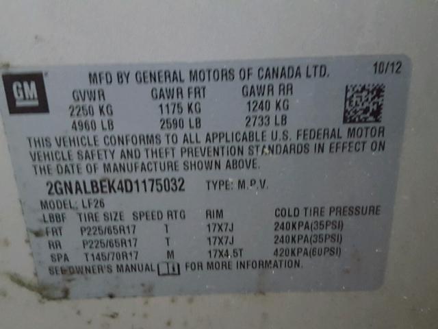 2GNALBEK4D1175032 - 2013 CHEVROLET EQUINOX LS TAN photo 10