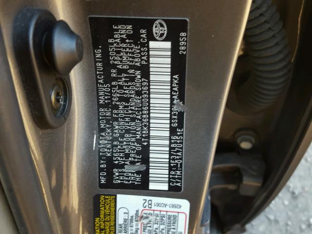 4T1BK36B86U093697 - 2006 TOYOTA AVALON XL GRAY photo 10