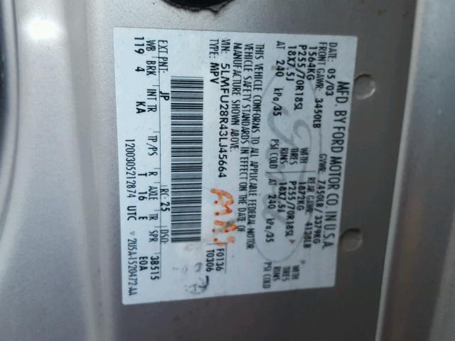 5LMFU28R43LJ45664 - 2003 LINCOLN NAVIGATOR SILVER photo 10