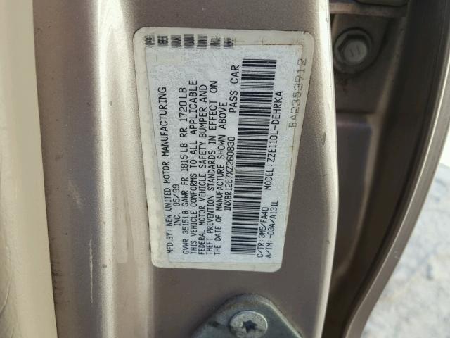 1NXBR12E7XZ260830 - 1999 TOYOTA COROLLA VE GRAY photo 10