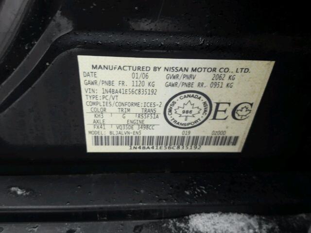 1N4BA41E56C835192 - 2006 NISSAN MAXIMA SE BLACK photo 10