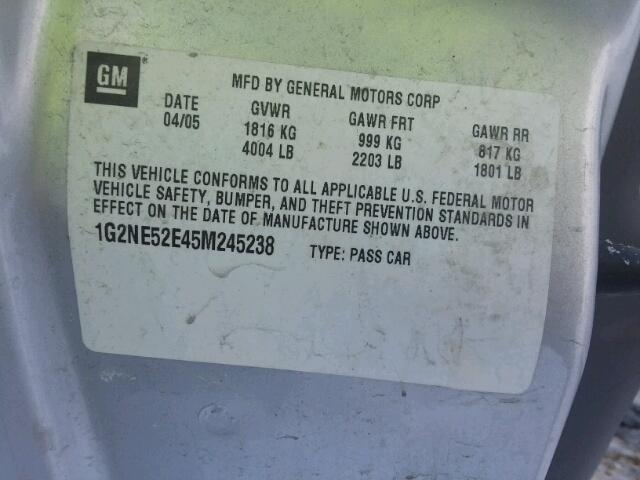 1G2NE52E45M245238 - 2005 PONTIAC GRAND AM S 银色 照片 10