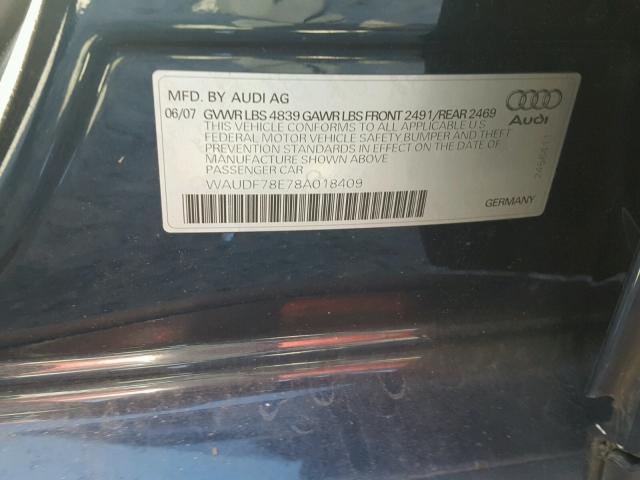 WAUDF78E78A018409 - 2008 AUDI A4 2.0T QU BLACK photo 10