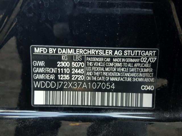 WDDDJ72X37A107054 - 2007 MERCEDES-BENZ CLS 550 BLACK photo 10