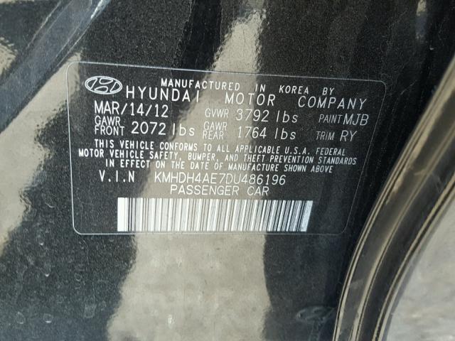 KMHDH4AE7DU486196 - 2013 HYUNDAI ELANTRA GL BLACK photo 10