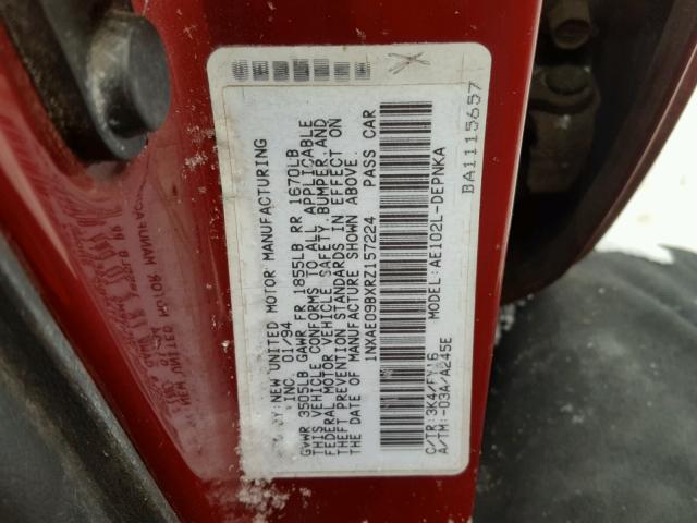 1NXAE09BXRZ157224 - 1994 TOYOTA COROLLA LE 红色 照片 10