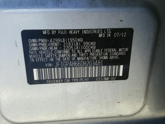 JF1GPAH66DH203481 - 2013 SUBARU IMPREZA LI SILVER photo 10