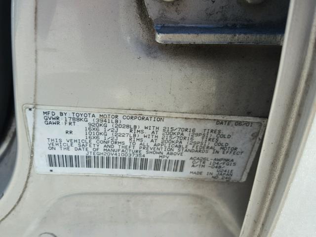 JTEGH20V410037354 - 2001 TOYOTA RAV4 SILVER photo 10