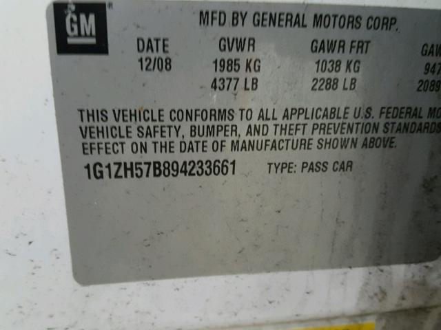 1G1ZH57B894233661 - 2009 CHEVROLET MALIBU 1LT 白色 照片 10