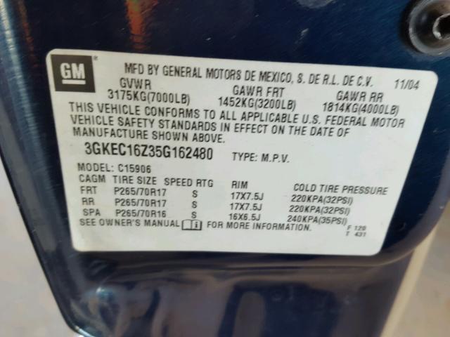 3GKEC16Z35G162480 - 2005 GMC YUKON XL C BLUE photo 10