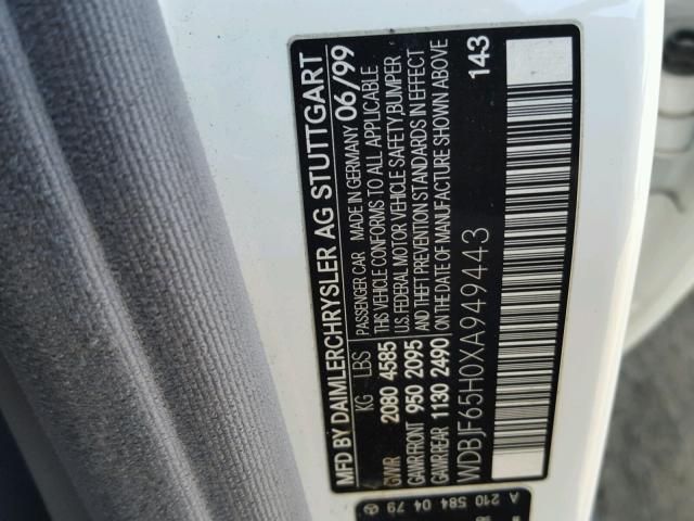 WDBJF65H0XA949443 - 1999 MERCEDES-BENZ E 320 WHITE photo 10