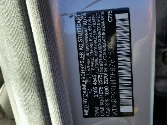 WDBRF92H47F876153 - 2007 MERCEDES-BENZ C 280 4MAT SILVER photo 10