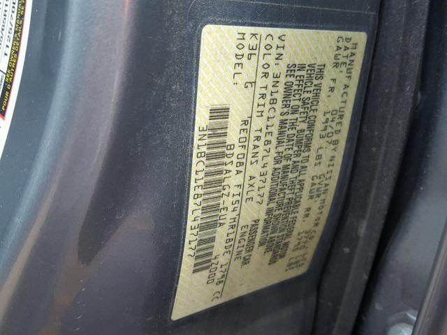 3N1BC11E87L437177 - 2007 NISSAN VERSA S SILVER photo 10