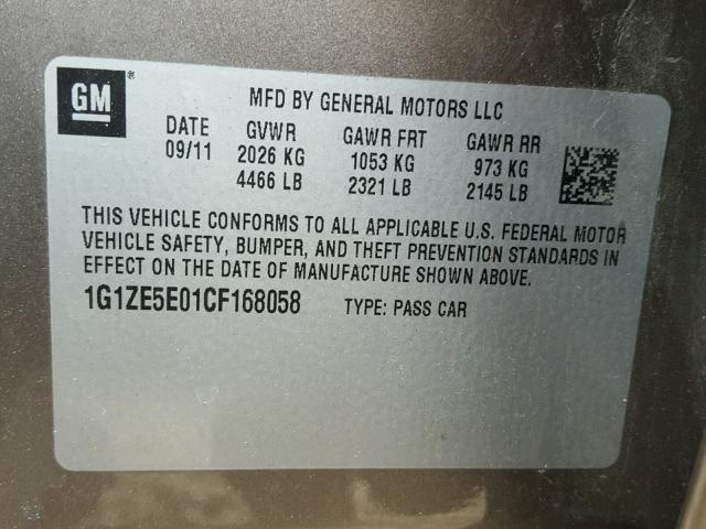 1G1ZE5E01CF168058 - 2012 CHEVROLET MALIBU LTZ 灰色 照片 10