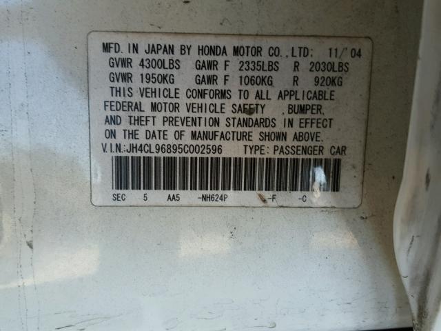 JH4CL96895C002596 - 2005 ACURA TSX WHITE photo 10