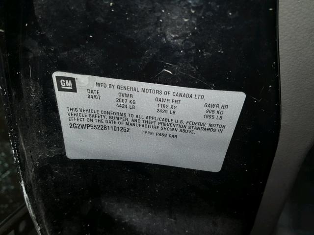 2G2WP552281101252 - 2008 PONTIAC GRAND PRIX BLACK photo 10