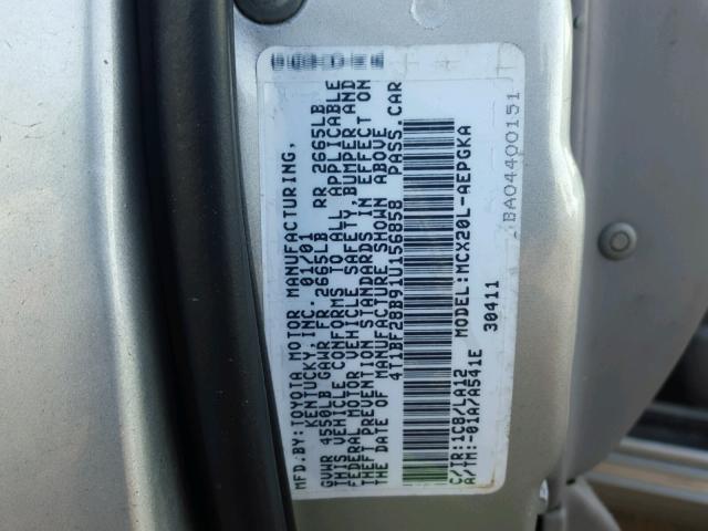 4T1BF28B91U156858 - 2001 TOYOTA AVALON XL SILVER photo 10