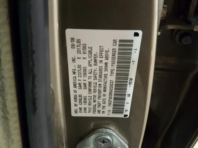 1HGCP26389A029227 - 2009 HONDA ACCORD LX GOLD photo 10