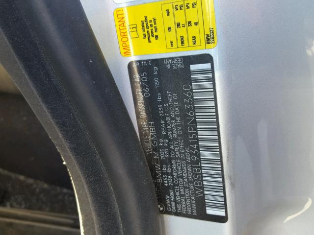 WBSBL93415PN63360 - 2005 BMW M3 SILVER photo 10
