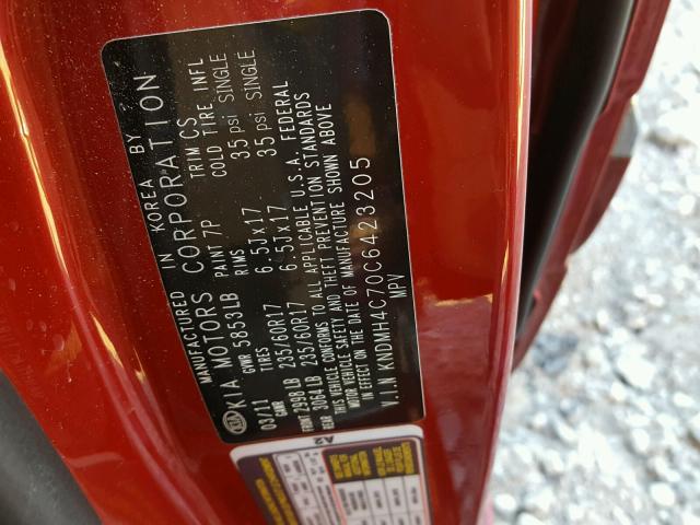 KNDMH4C70C6423205 - 2012 KIA SEDONA EX RED photo 10