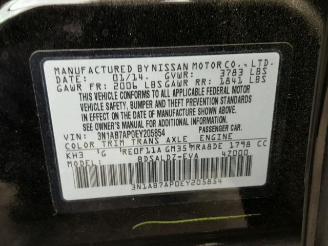 3N1AB7AP0EY205854 - 2014 NISSAN SENTRA S BLACK photo 10