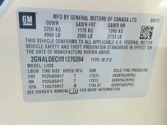 2GNALDEC8B1276284 - 2011 CHEVROLET EQUINOX LT GOLD photo 10