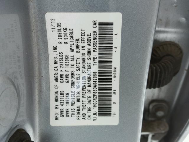 1HGCR2F88DA042056 - 2013 HONDA ACCORD EXL SILVER photo 10