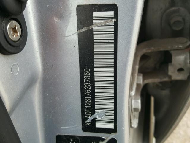 KNADE123176237360 - 2007 KIA RIO BASE SILVER photo 10