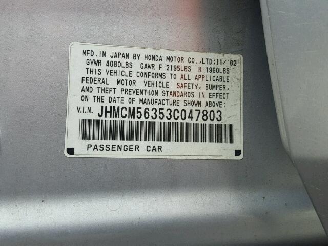 JHMCM56353C047803 - 2003 HONDA ACCORD LX WHITE photo 10