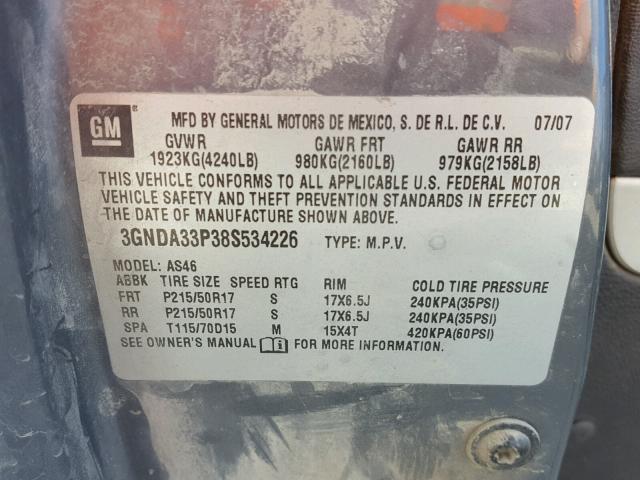 3GNDA33P38S534226 - 2008 CHEVROLET HHR LT GRAY photo 10