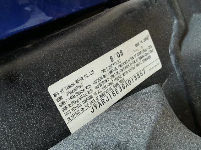 JYARJ16E39A013857 - 2009 YAMAHA YZFR6 BLUE photo 10