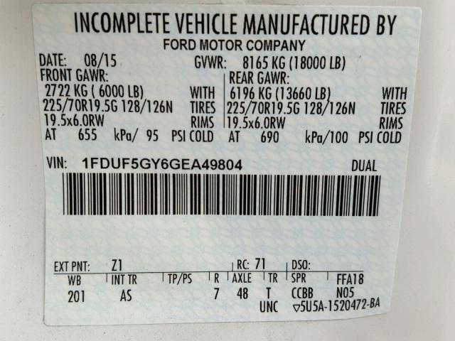 1FDUF5GY6GEA49804 - 2016 FORD F550 SUPER WHITE photo 10