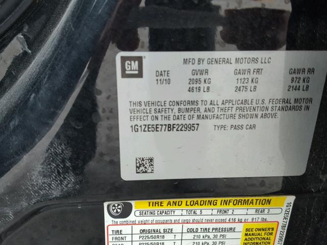 1G1ZE5E77BF229957 - 2011 CHEVROLET MALIBU LTZ CHARCOAL photo 10