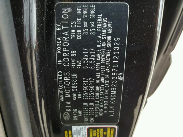 KNDMB233876121329 - 2007 KIA SEDONA EX BLACK photo 10