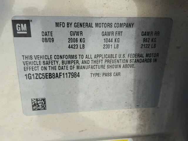 1G1ZC5EB8AF117984 - 2010 CHEVROLET MALIBU 1LT 棕色 照片 10