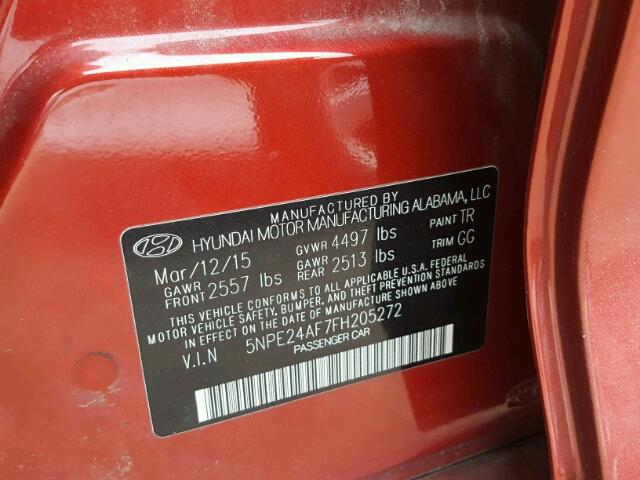 5NPFZ4AF7FH205272 - 2015 HYUNDAI SONATA RED photo 10