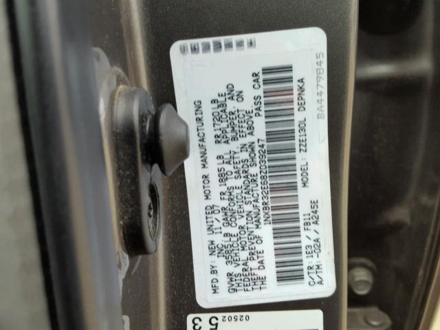 1NXBR32E68Z039247 - 2008 TOYOTA COROLLA CE GRAY photo 10